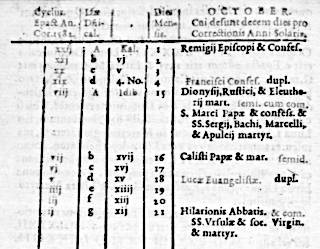 Calendar October 1582